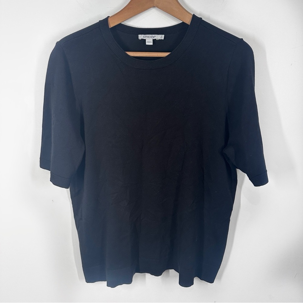Chico's Black Lightweight Short Sleeve Sweater Top Size 2 Large